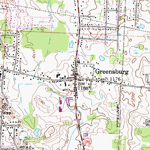 Topographic Map of Greensburg Post Office, OH