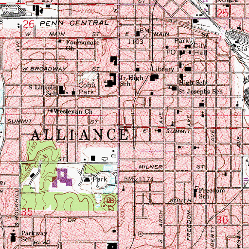 Topographic Map of Alliance Post Office, OH