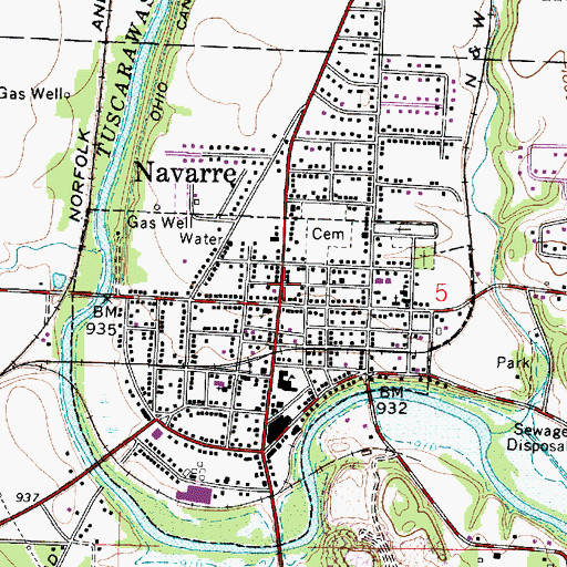 Topographic Map of Navarre Post Office, OH