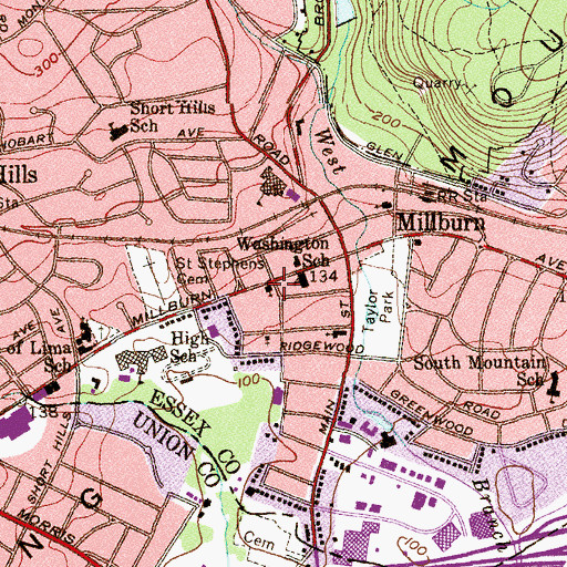 Topographic Map of First Baptist Church of Millburn, NJ