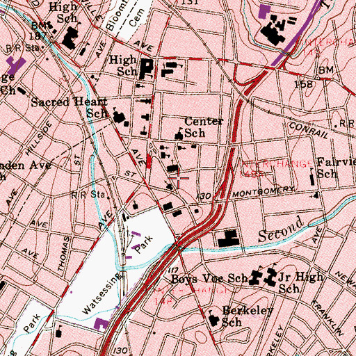 Topographic Map of First Baptist Church, NJ