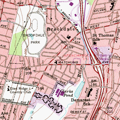 Topographic Map of Watchung Presbyterian Church, NJ