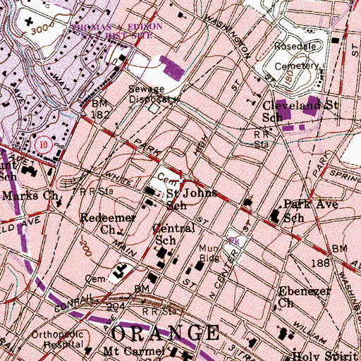 Topographic Map of Saint Johns Cemetery, NJ