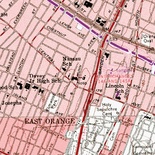 Topographic Map of East Orange General Hospital, NJ