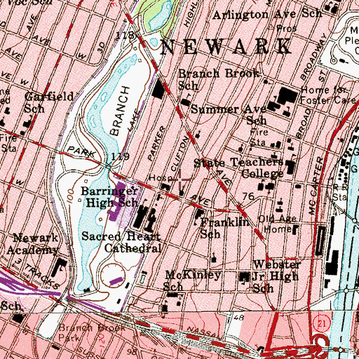 Topographic Map of United Hospitals Medical Center (historical), NJ
