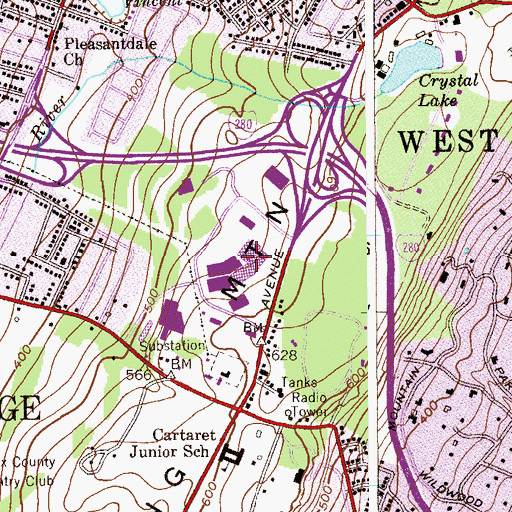 Topographic Map of Essex Green Shopping Center, NJ
