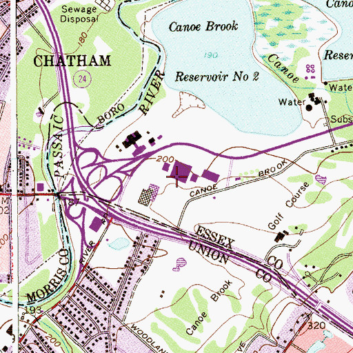 Topographic Map of Short Hills Mall Shopping Center, NJ