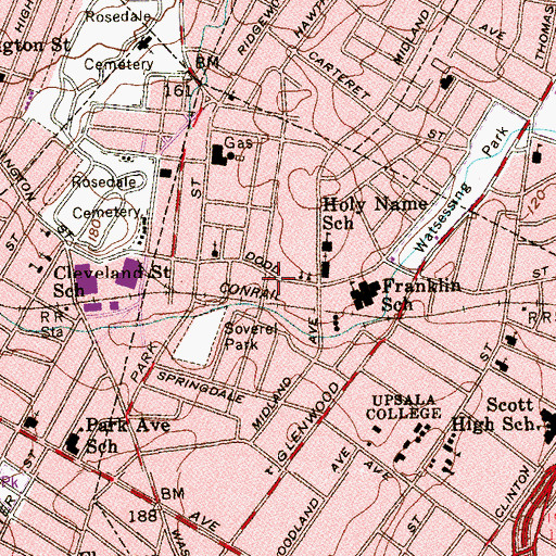 Topographic Map of East Orange Fire Department, NJ