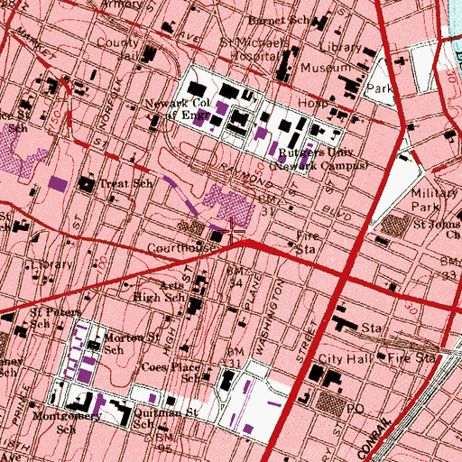 Topographic Map of Essex County Courthouse, NJ