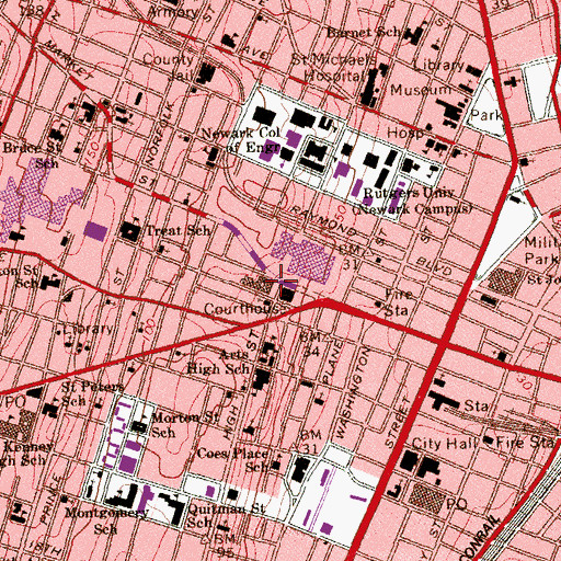Topographic Map of Essex County Hall of Records, NJ