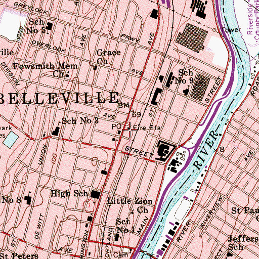 Topographic Map of Belleville Post Office, NJ