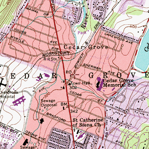 Topographic Map of Cedar Grove Post Office, NJ