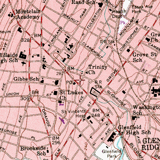 Topographic Map of Montclair Post Office, NJ