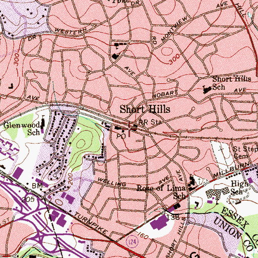 Topographic Map of Short Hills Post Office, NJ