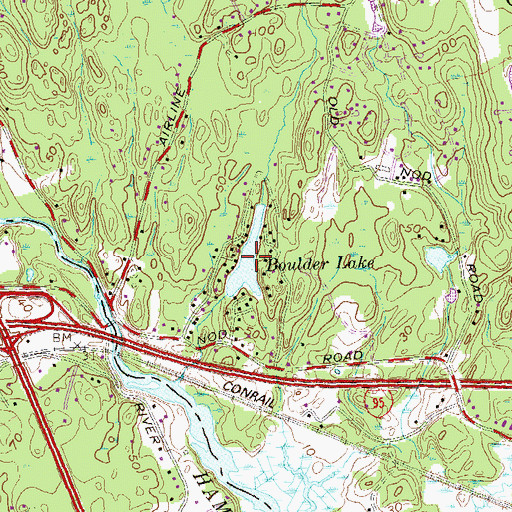 Topographic Map of Boulder Lake, CT