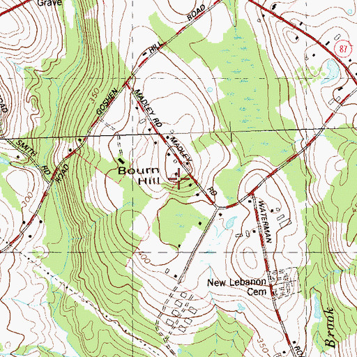 Topographic Map of Bourn Hill, CT