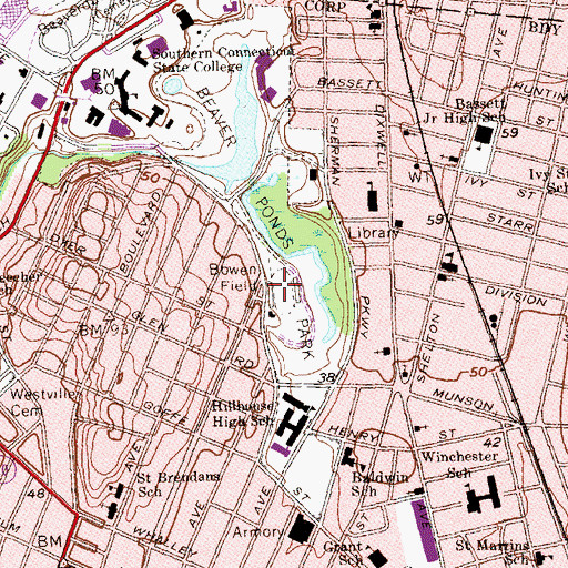 Topographic Map of Bowen Field, CT