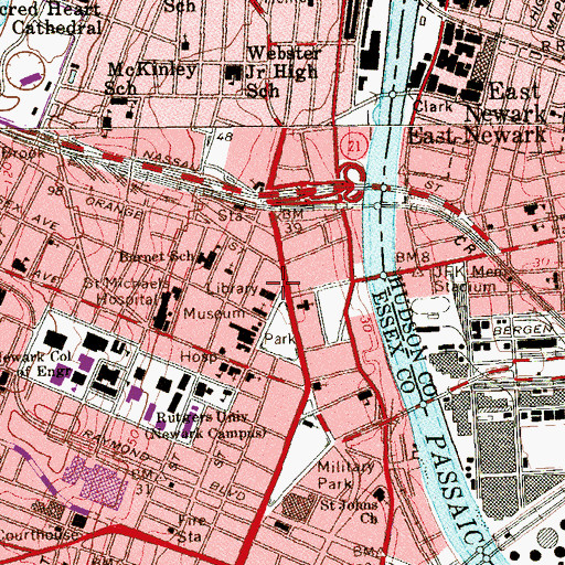 Topographic Map of Newark Public Library, NJ