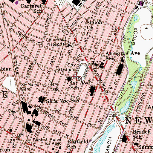 Topographic Map of First Avenue Branch Newark Public Library, NJ
