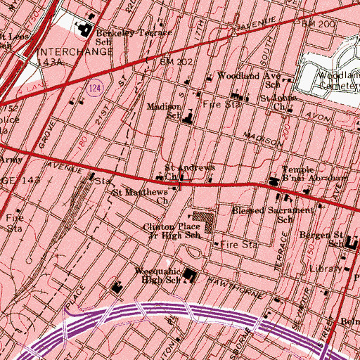 Topographic Map of Madison Area Branch Newark Public Library, NJ