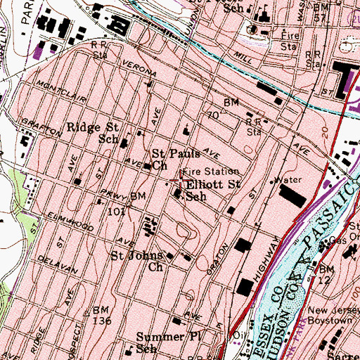 Topographic Map of North End Branch Newark Public Library, NJ