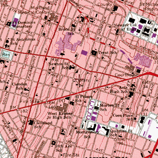 Topographic Map of Springfield Branch Newark Public Library, NJ