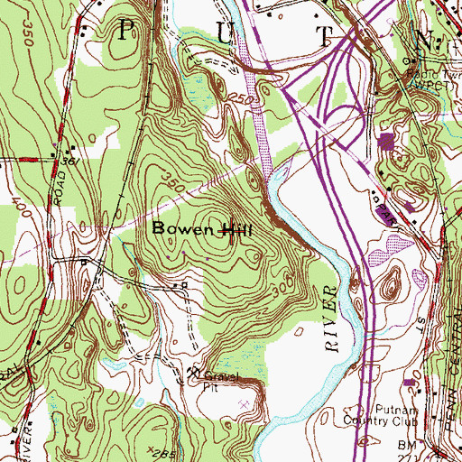 Topographic Map of Bowen Hill, CT