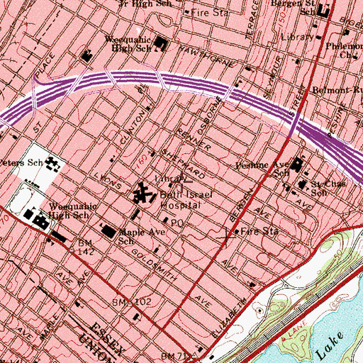 Topographic Map of Weequahic Branch Newark Public Library, NJ