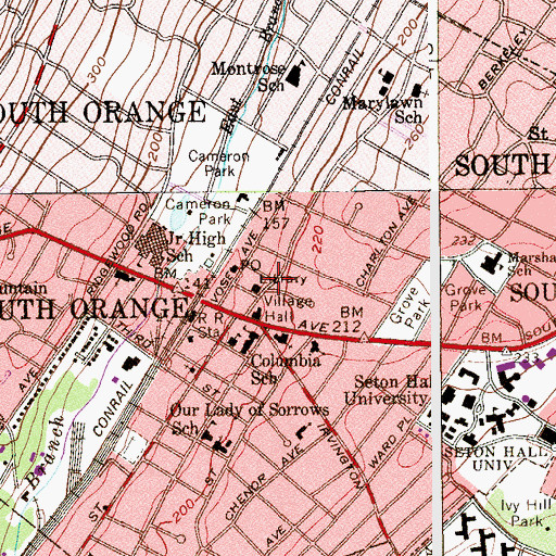 Topographic Map of South Orange Public Library, NJ