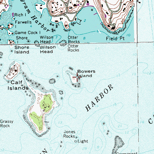 Topographic Map of Bowers Island, CT