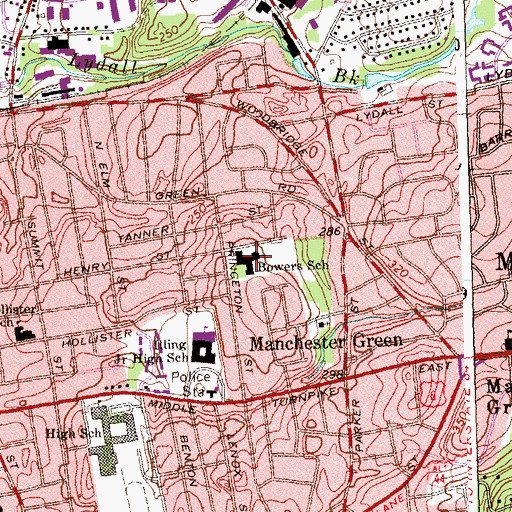 Topographic Map of Bowers Elementary School, CT