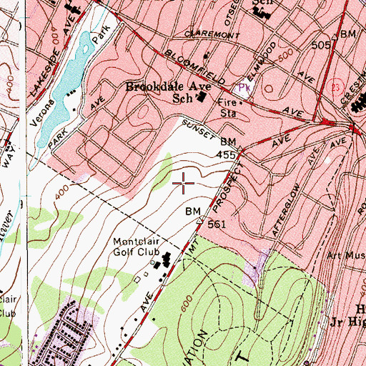 Topographic Map of Montclair Golf Course, NJ