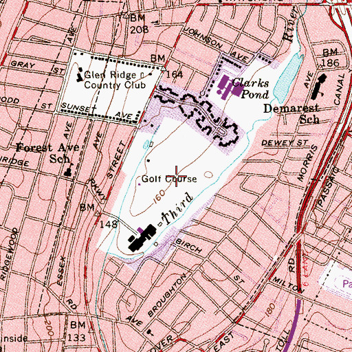 Topographic Map of Ridge Country Club, NJ