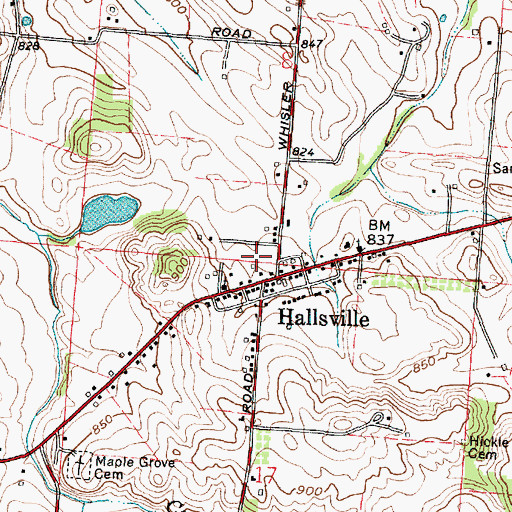 Topographic Map of Hallsville Post Office, OH