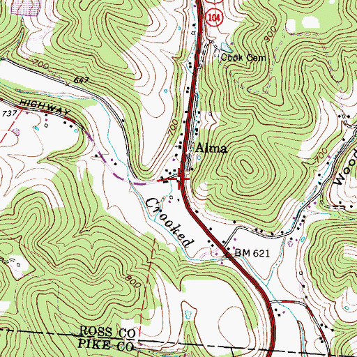 Topographic Map of Alma Post Office (historical), OH