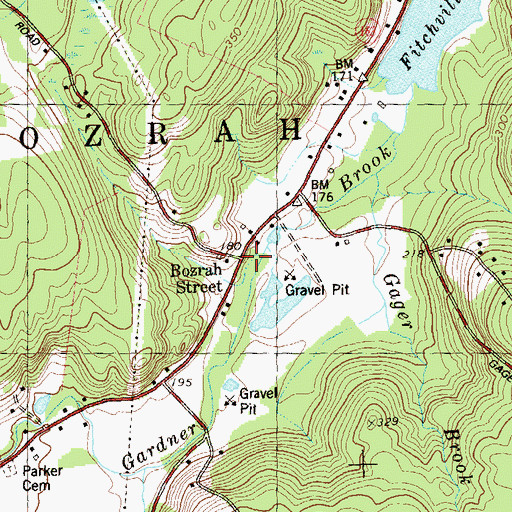 Topographic Map of Bozrah Street, CT