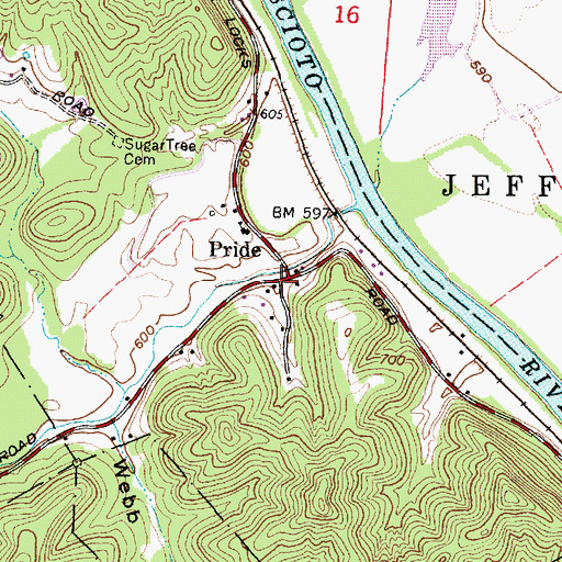 Topographic Map of Pride Post Office (historical), OH