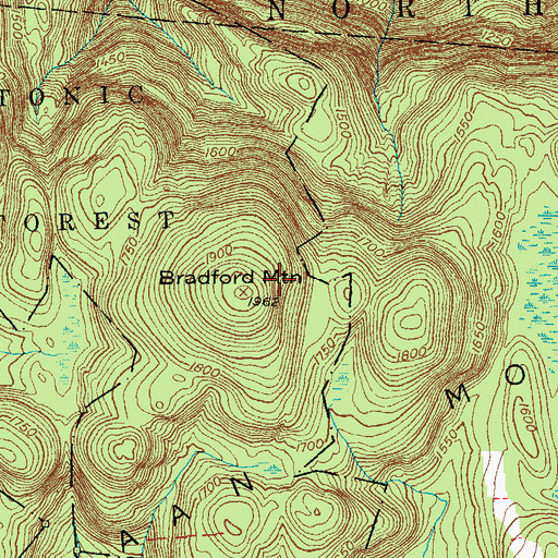 Topographic Map of Bradford Mountain, CT