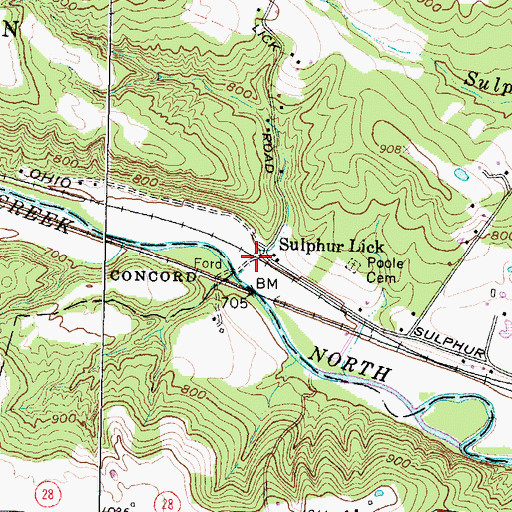 Topographic Map of Sulphur Lick Post Office (historical), OH