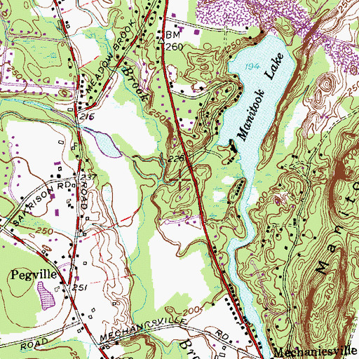 Topographic Map of Bradley Brook, CT