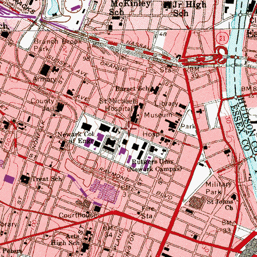 Topographic Map of Eberhardt Hall, NJ
