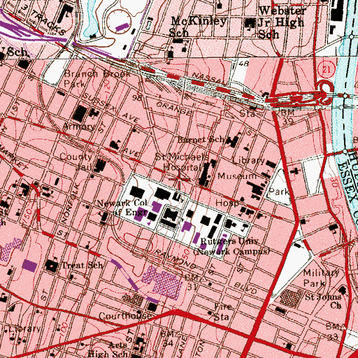 Topographic Map of Van Houten Library, NJ