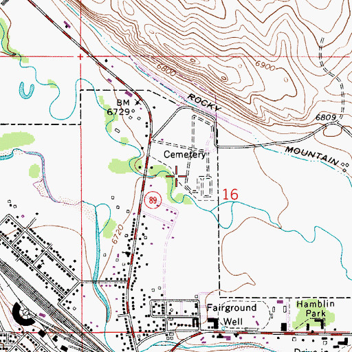 Topographic Map of City Cemetery, WY