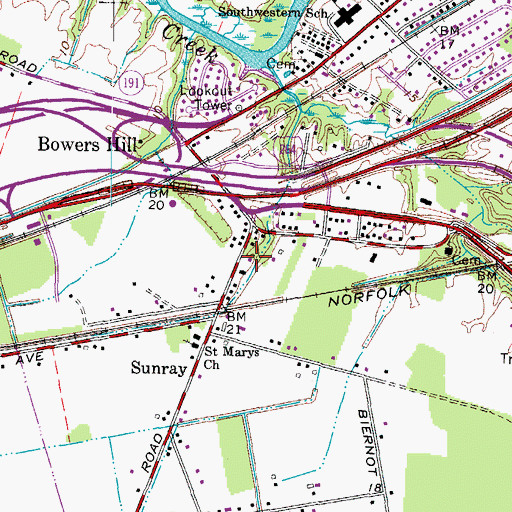 Topographic Map of Chesapeake Fire Department Station 10 Bowers Hill, VA