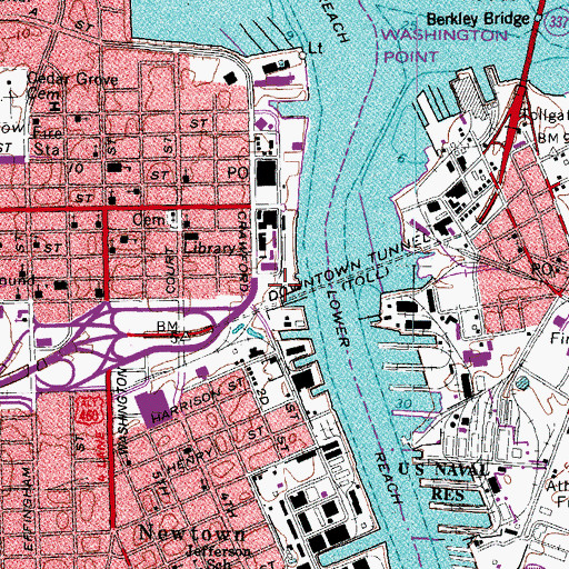 Topographic Map of Portsmouth City Hall, VA