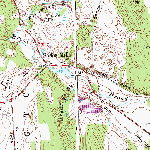 Topographic Map of Bradleys Brook, CT