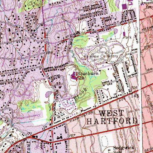 Topographic Map of Braeburn School, CT