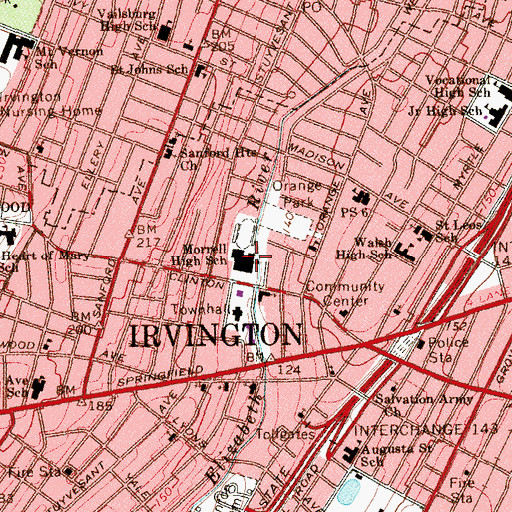 Topographic Map of Irvington Adult High School, NJ