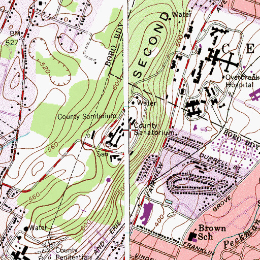 Topographic Map of Essex Mountain Sanitarium (historical), NJ