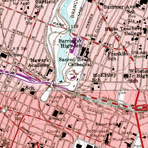 Topographic Map of Branch Brook Skating Rink, NJ
